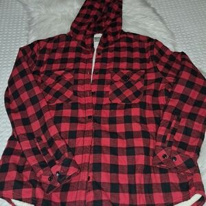 Boston  Traders Flannel Jacket Women Size XL Sherpa  Lined  red